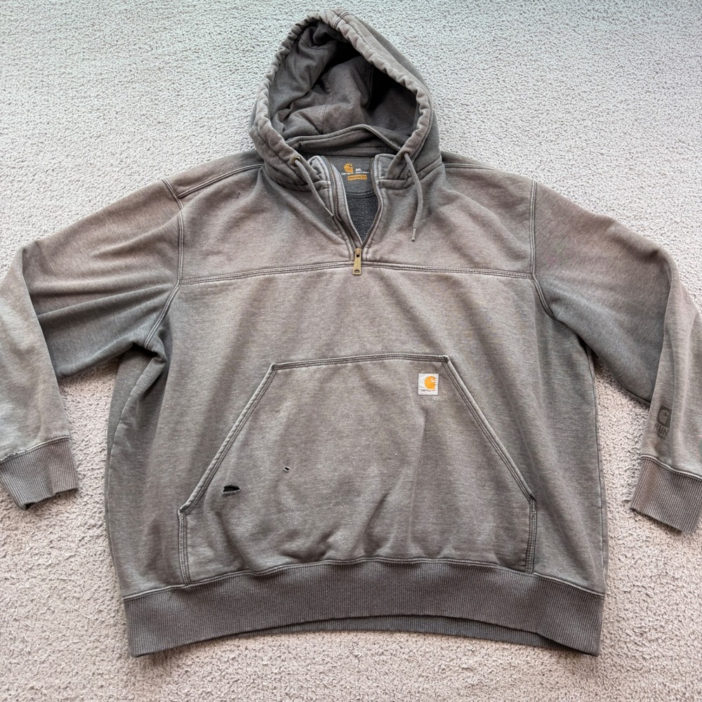 Carhartt Rain Defender Mens 3XL Faded Charcoal Gray Quarter Zip Hoodie 100617